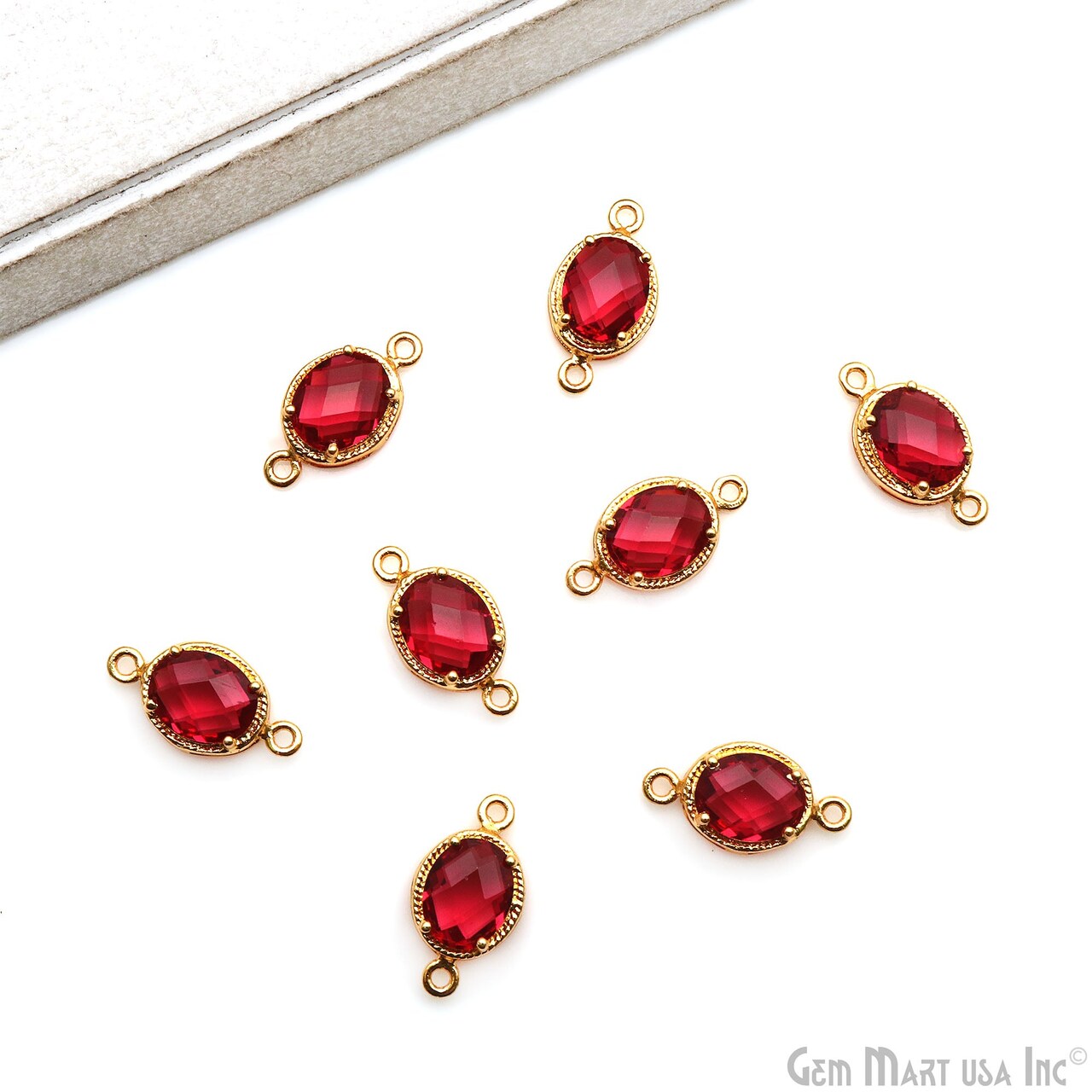 Natural Crystal Oval Gemstone Charms, Birthstone Pendant, 17x10mm Gold Plated Double Bail Bezel Connector 1PC, GemMartUSA (50215)